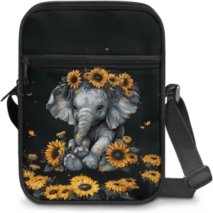 Elephant Pattern Small Crossbody Bags Zip Satchel Messenger Sling Bag for Women Men