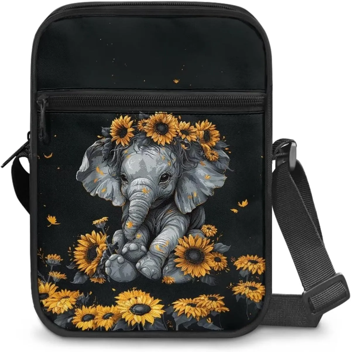 Elephant Pattern Small Crossbody Bags Zip Satchel Messenger Sling Bag for Women Men
