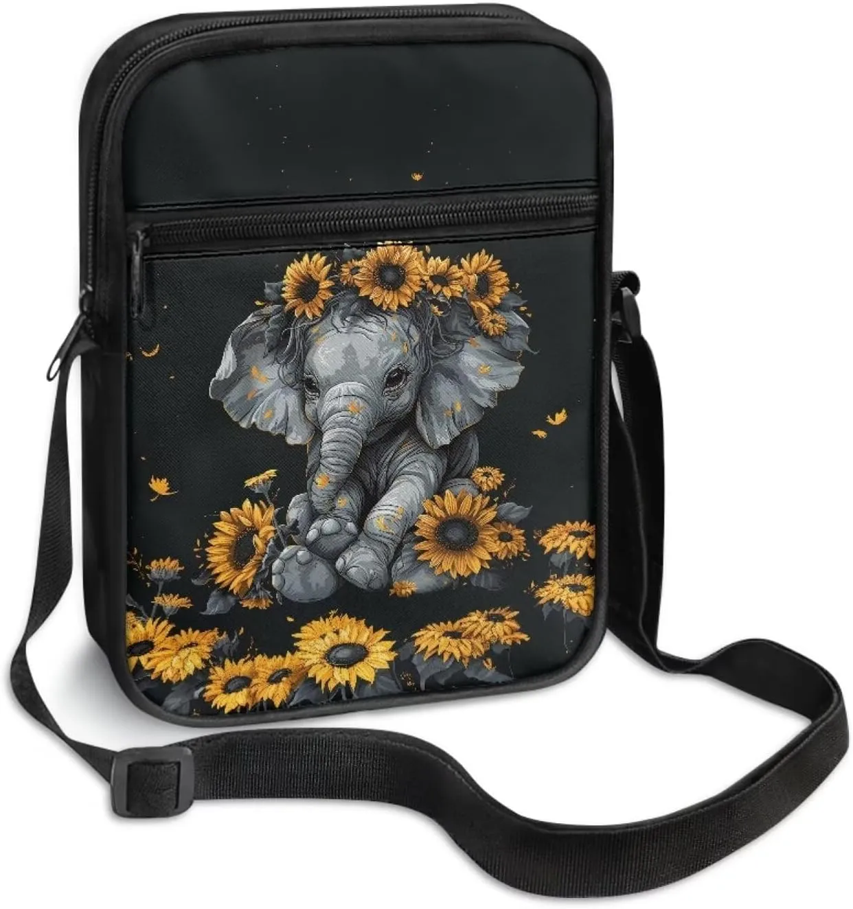 Elephant Pattern Small Crossbody Bags Zip Satchel Messenger Sling Bag for Women Men