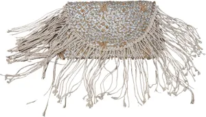 Ella Jute Clutch Purse Metallic Print Bohemian Hipster Beach Wedding Boho Summer Handcrafted in India Handbag Tassel Beads