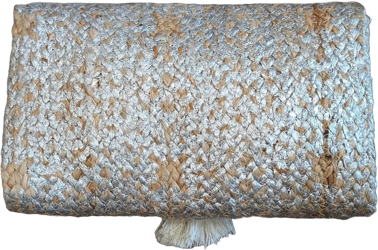 Ella Jute Clutch Purse Metallic Print Bohemian Hipster Beach Wedding Boho Summer Handcrafted in India Handbag Tassel Beads