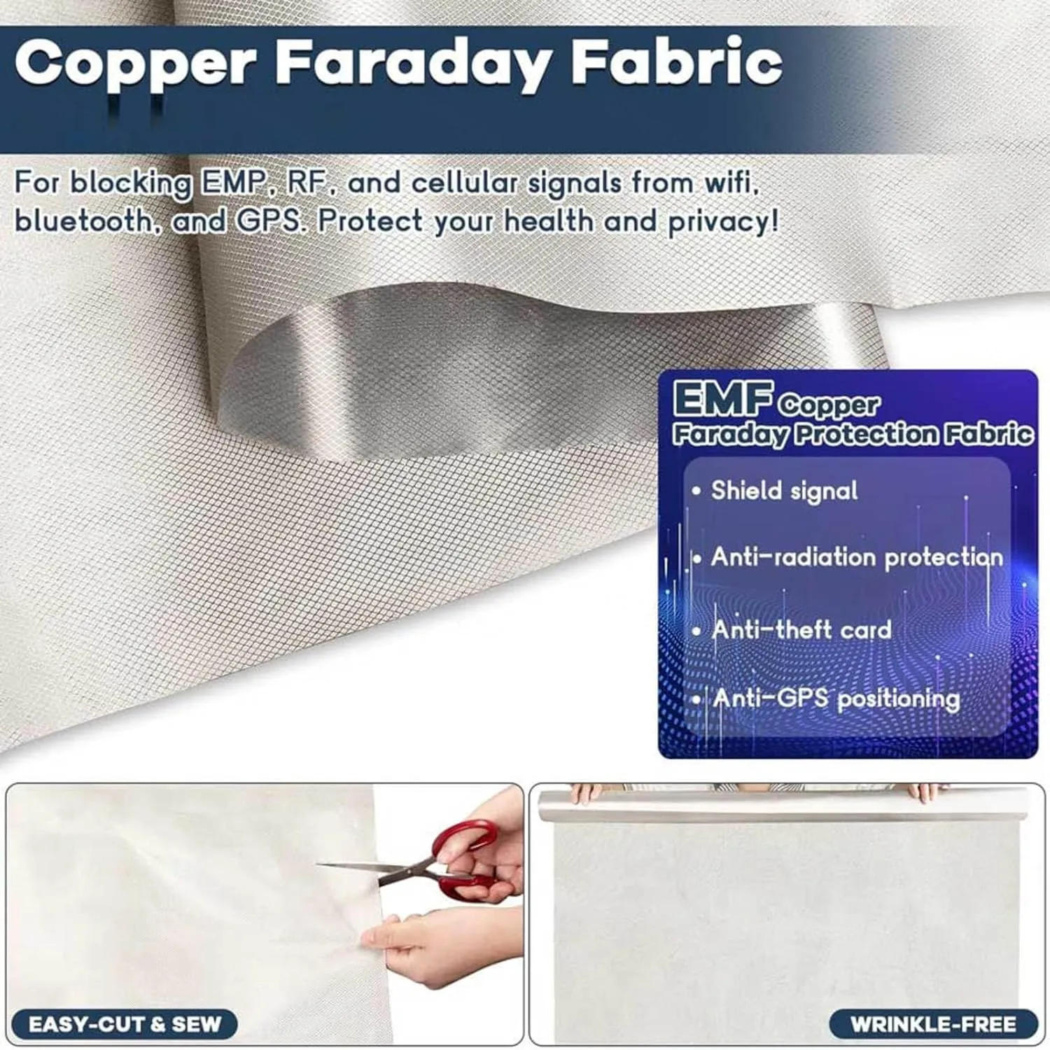 EMF Shielding Faraday Fabric Conductive Fabric Faraday Bags EMP Proof Faraday Cage Shielding RF/LF/EMF Electromagnetic Fields Anti Radiation Fabric,silver-6x1.1m