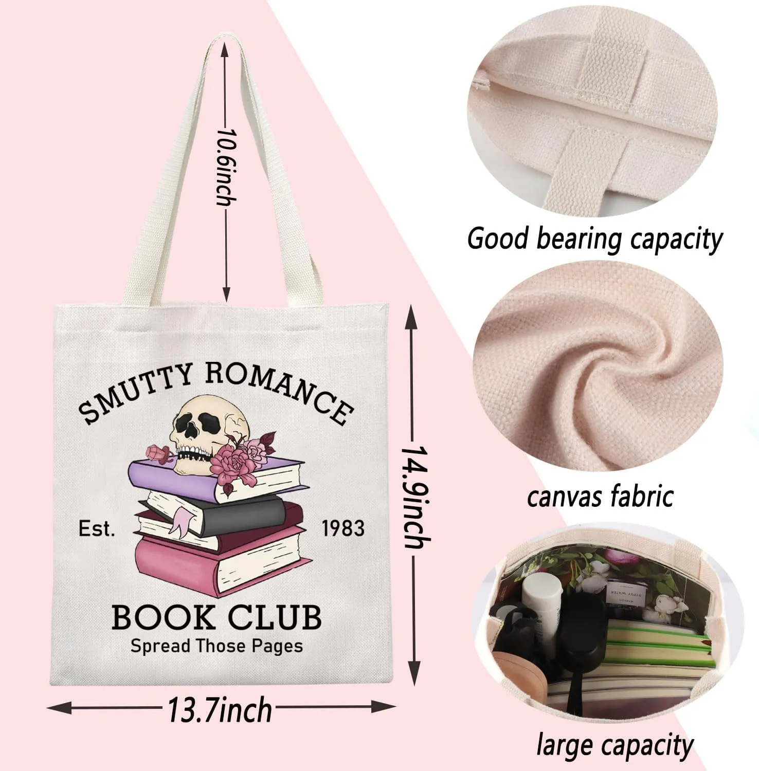 ENSIANTH Smutty Romance Tote Bag Literature Bookish Gift Spicy Reader Lover Gift Smut Book Reader Handle Bag