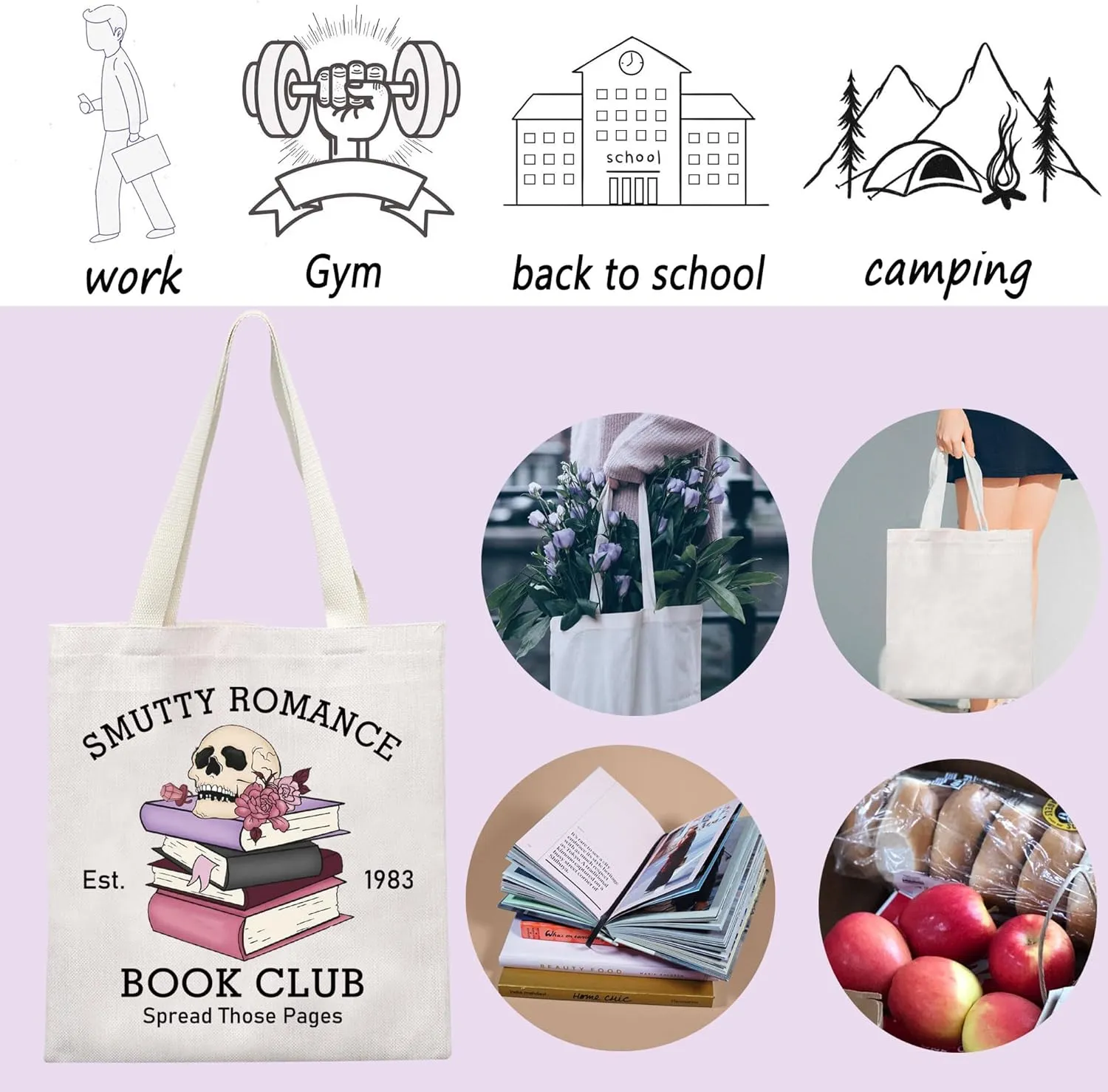 ENSIANTH Smutty Romance Tote Bag Literature Bookish Gift Spicy Reader Lover Gift Smut Book Reader Handle Bag