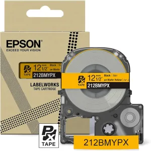 Epson Genuine LABELWORKS 212BMYPX PET (Polyester) Tape Cartridge - Black on Matte Yellow Designer Craft Label Maker Tape - 1/2" (12MM) Wide, 26'