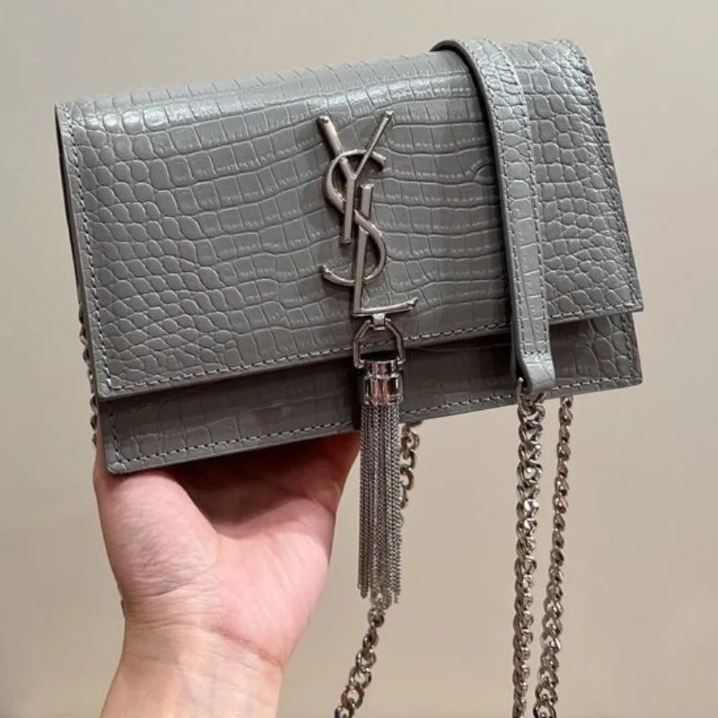 ESMEE - Small Kate Tassel Bag With Chain Croc Grey
