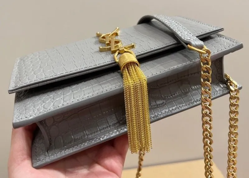ESMEE - Small Kate Tassel Bag With Chain Croc Grey