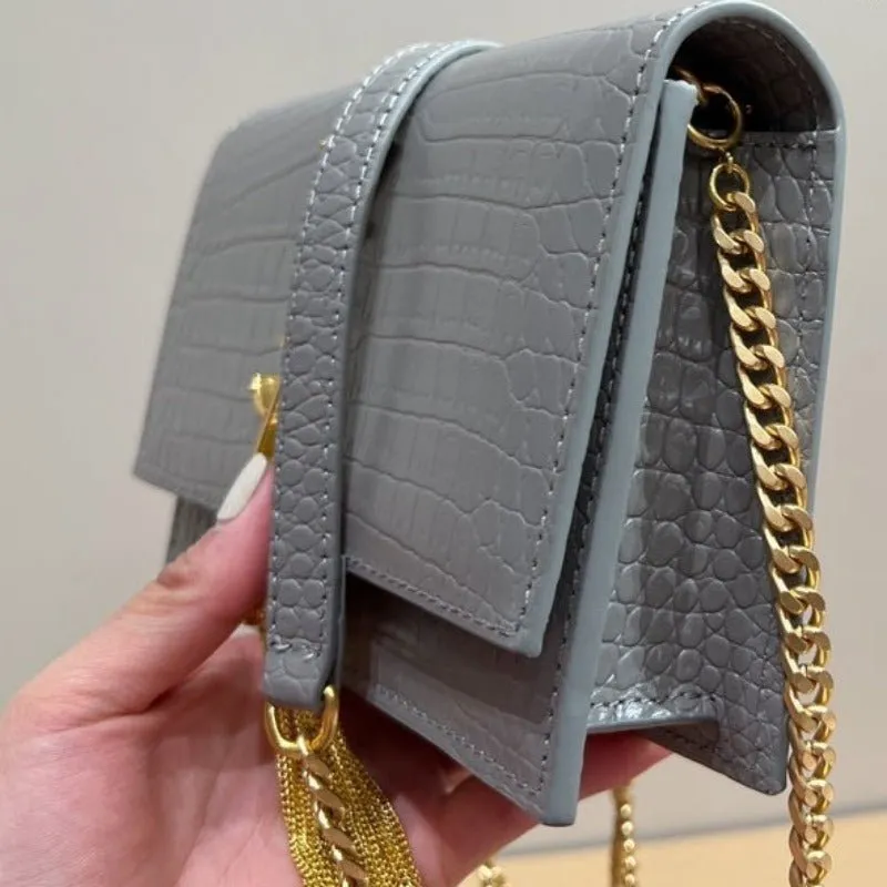 ESMEE - Small Kate Tassel Bag With Chain Croc Grey