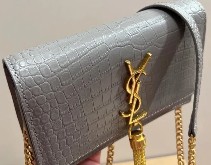 ESMEE - Small Kate Tassel Bag With Chain Croc Grey
