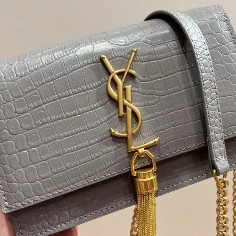 ESMEE - Small Kate Tassel Bag With Chain Croc Grey