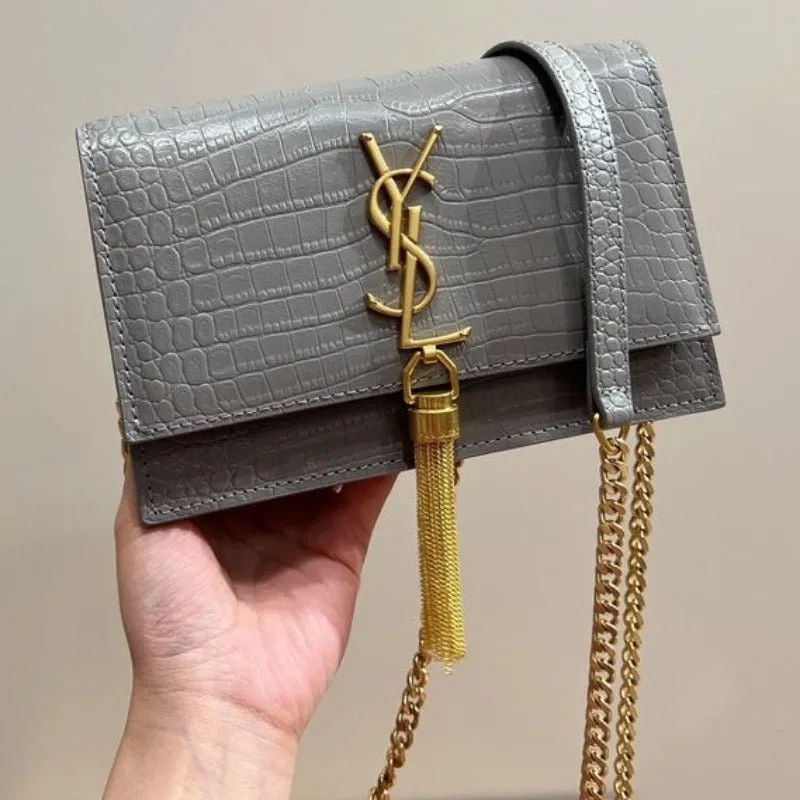 ESMEE - Small Kate Tassel Bag With Chain Croc Grey