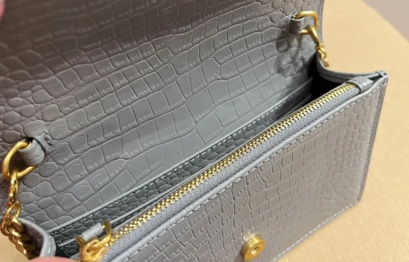 ESMEE - Small Kate Tassel Bag With Chain Croc Grey