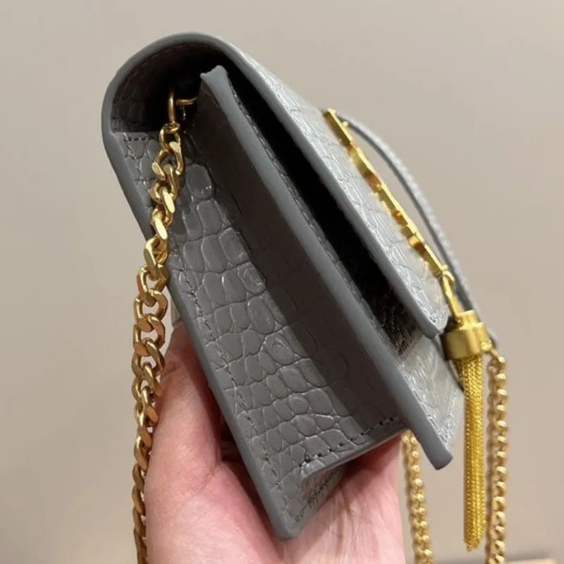 ESMEE - Small Kate Tassel Bag With Chain Croc Grey