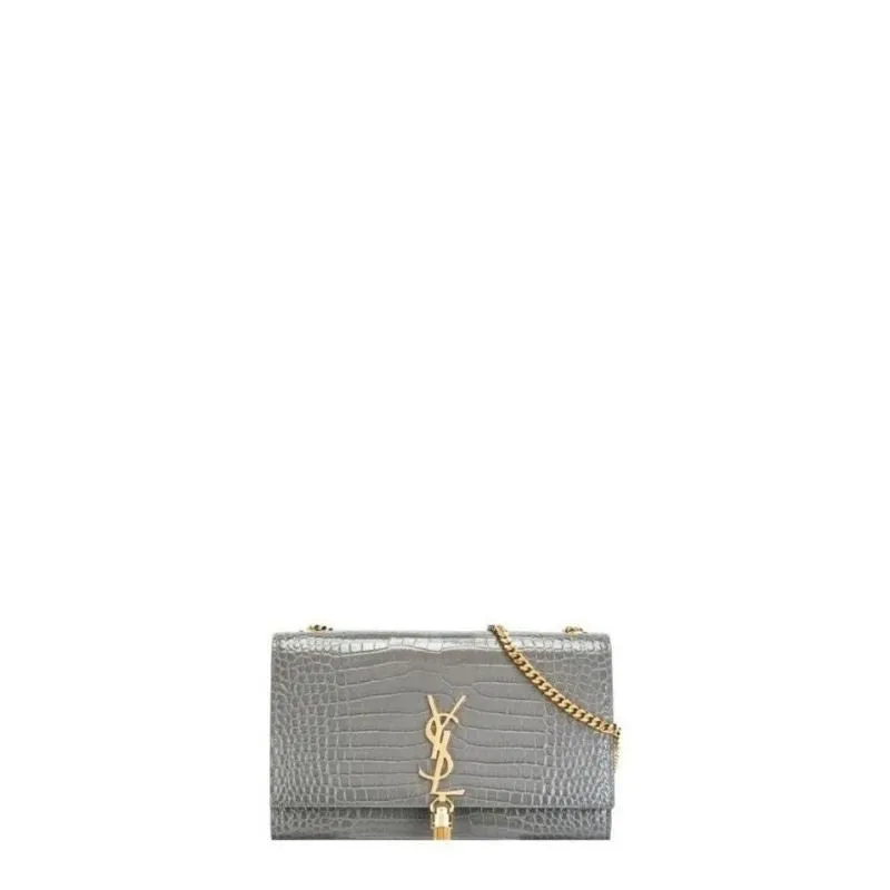 ESMEE - Small Kate Tassel Bag With Chain Croc Grey