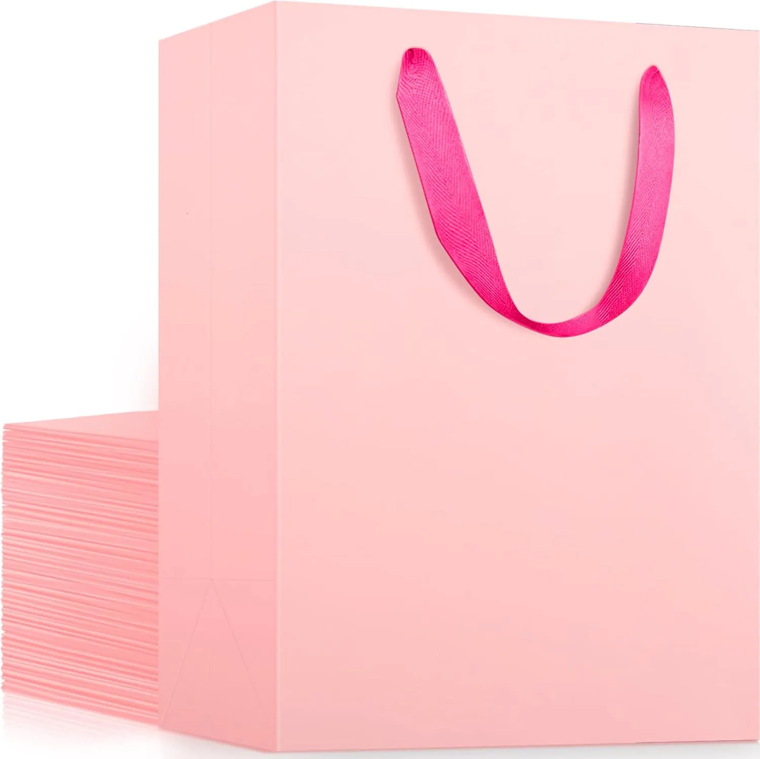 EUSOAR Shopping Bags for Gifts, 7.8x3.9x11 Inches 20pcs Handled Paper Bags, Pink Thick Sturdy Kraft Bag for Merchandise Wrapping, Boutique Business Conference Celebrations