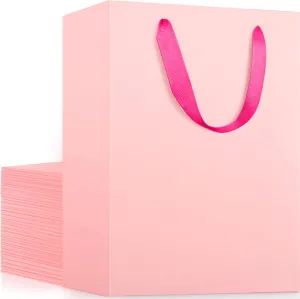 EUSOAR Shopping Bags for Gifts, 7.8x3.9x11 Inches 20pcs Handled Paper Bags, Pink Thick Sturdy Kraft Bag for Merchandise Wrapping, Boutique Business Conference Celebrations