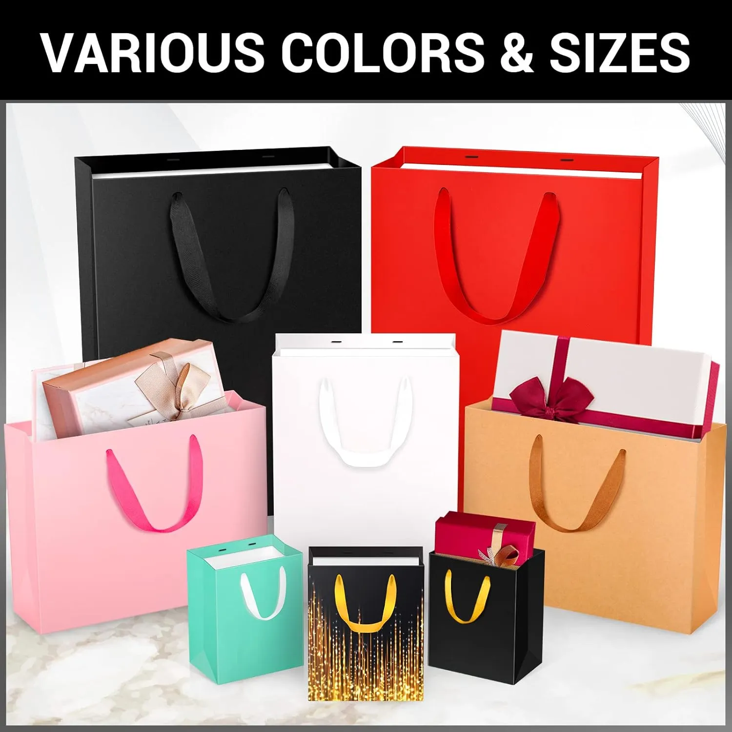 EUSOAR Shopping Bags for Gifts, 7.8x3.9x11 Inches 20pcs Handled Paper Bags, Pink Thick Sturdy Kraft Bag for Merchandise Wrapping, Boutique Business Conference Celebrations