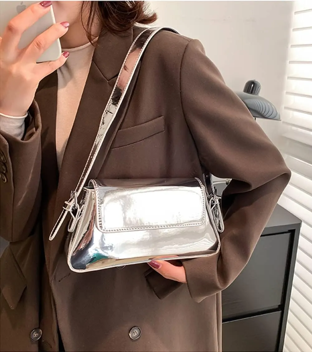Evening Bag Women Clutch Y2k Sparkly Silver Purse Tote Handbag Shoulder Party Purses Cute Metallic Crossbody Bags 2025
