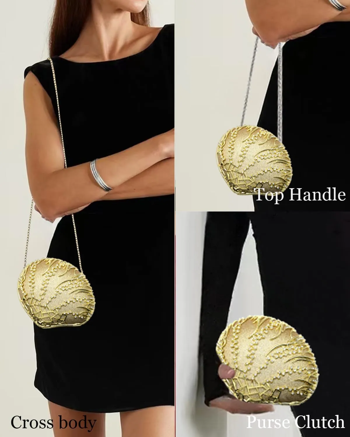 Evening Clutch Purse for Women Formal, Metallic Evening Handbags Metal Chain Shoulder Bag, Rhinestone Purse