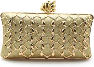 Evening Clutch Purse for Women Formal, Metallic Evening Handbags Metal Chain Shoulder Bag, Rhinestone Purse