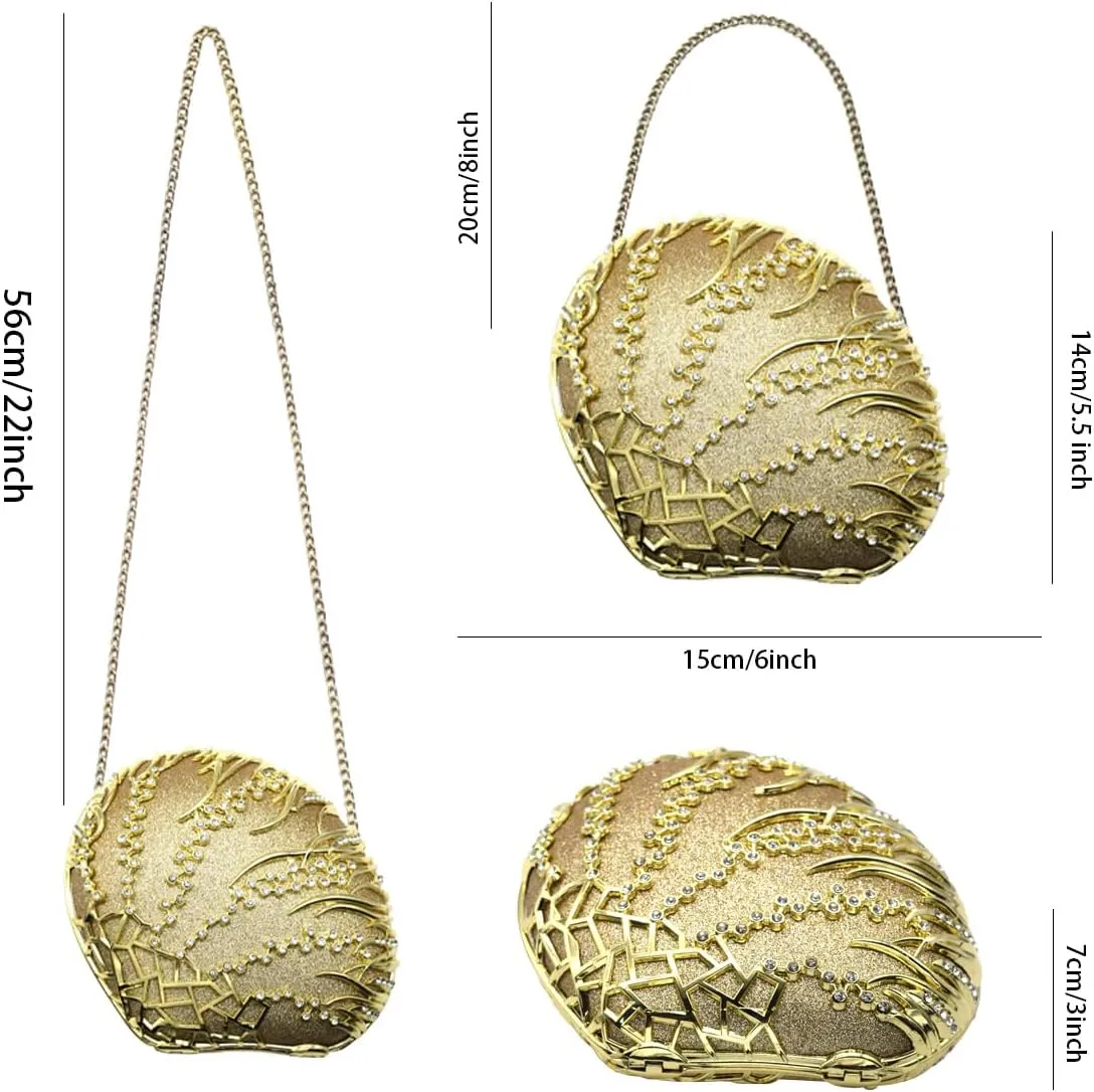 Evening Clutch Purse for Women Formal, Metallic Evening Handbags Metal Chain Shoulder Bag, Rhinestone Purse