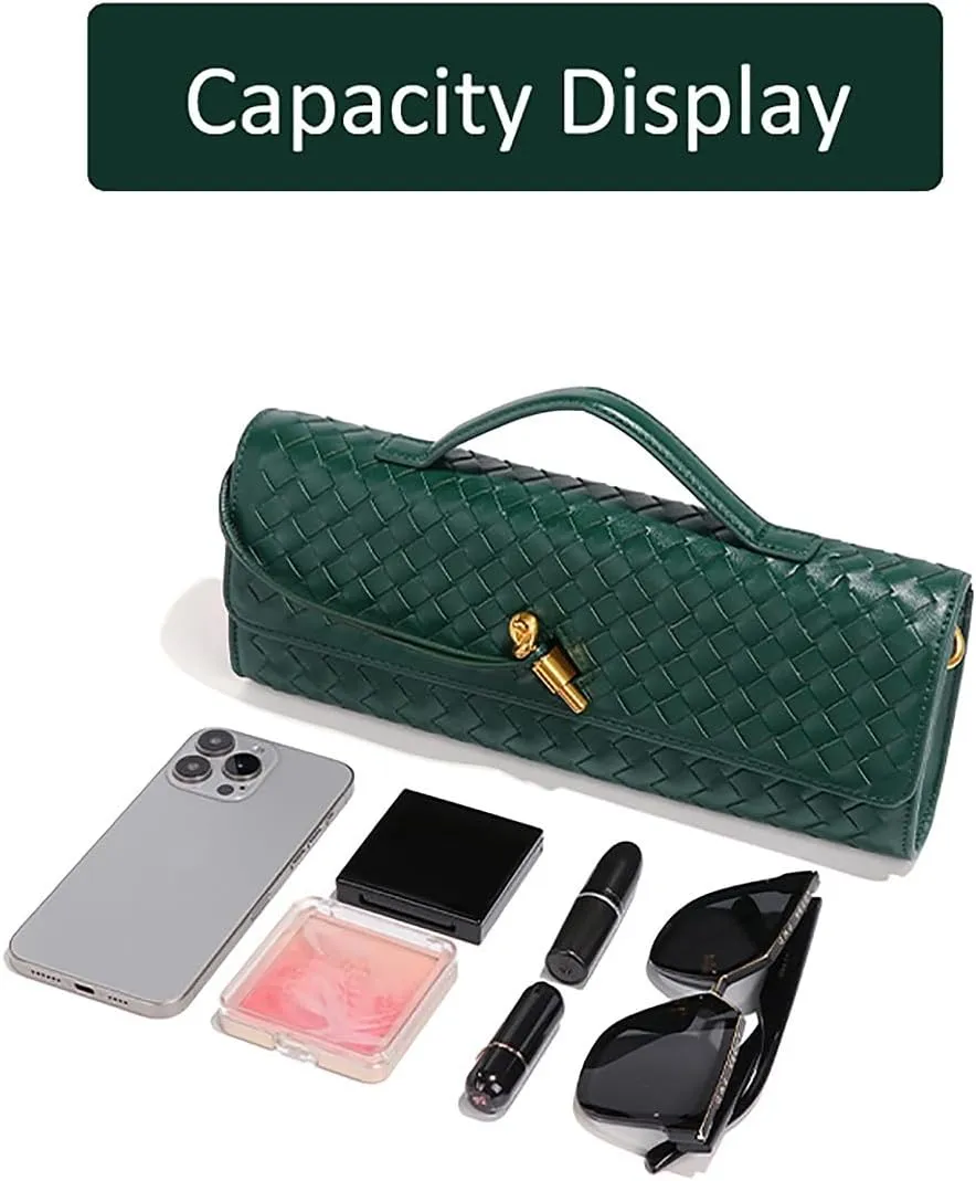 Evening Woven Crossbody Bags for Women Casual Fashion Shoulder Handbag Vegan Leather Clutch Purse