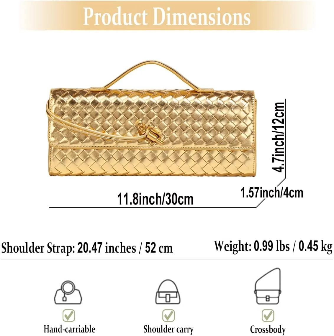 Evening Woven Handbag for Women Casual Fashion Crossbody Bags Vegan Leather Shoulder Handbag for Cocktail Party, Work