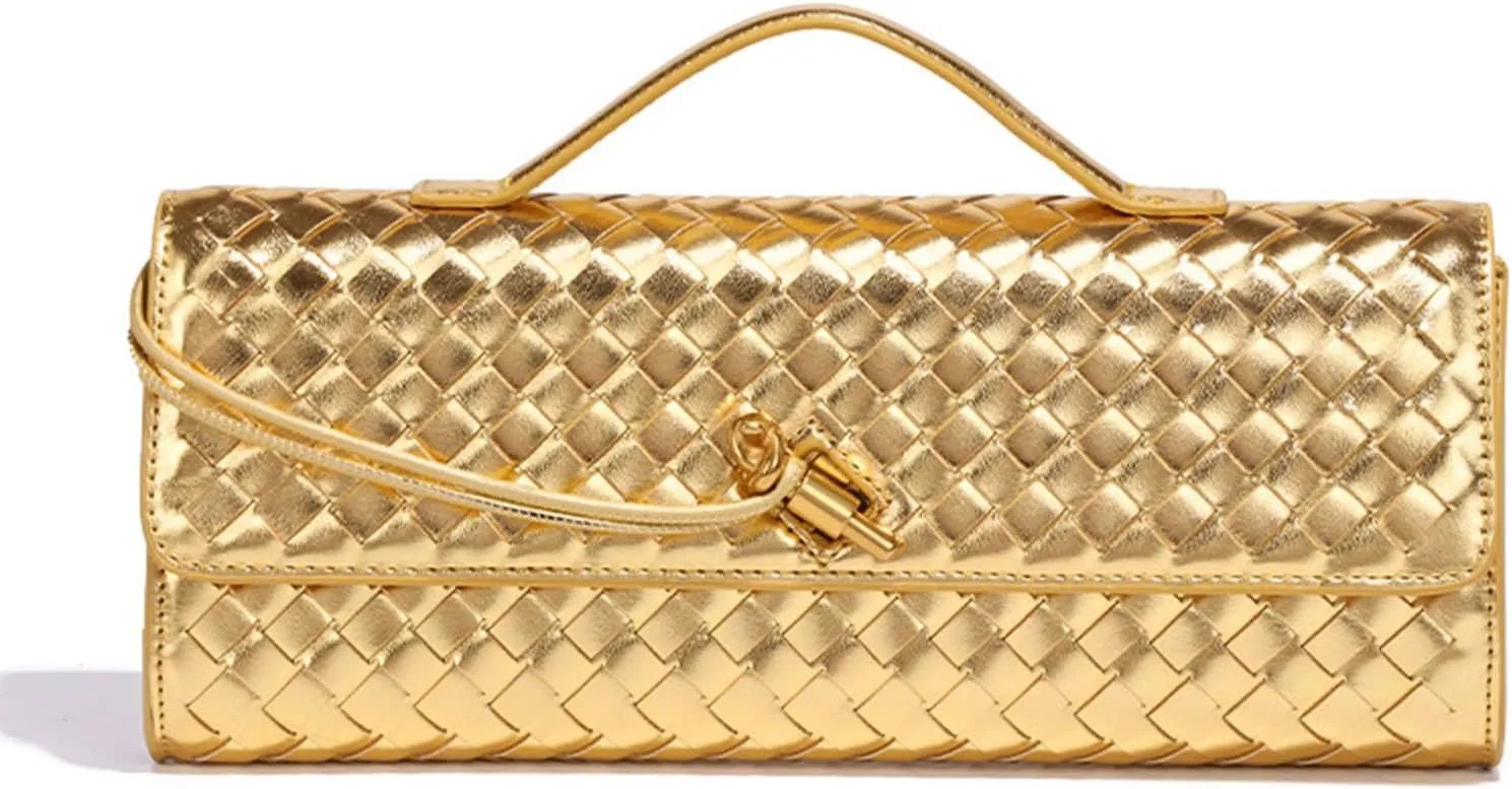 Evening Woven Handbag for Women Casual Fashion Crossbody Bags Vegan Leather Shoulder Handbag for Cocktail Party, Work