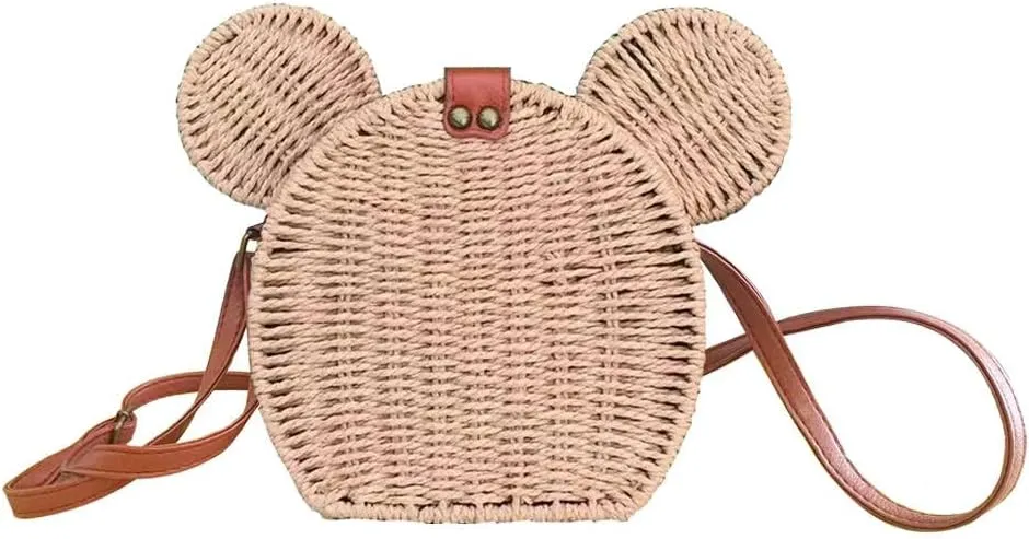 EXIGENT Kawaii PANDA Rattan Straw Shoulder Crossbody Bag Purse Cute Women's Handbag
