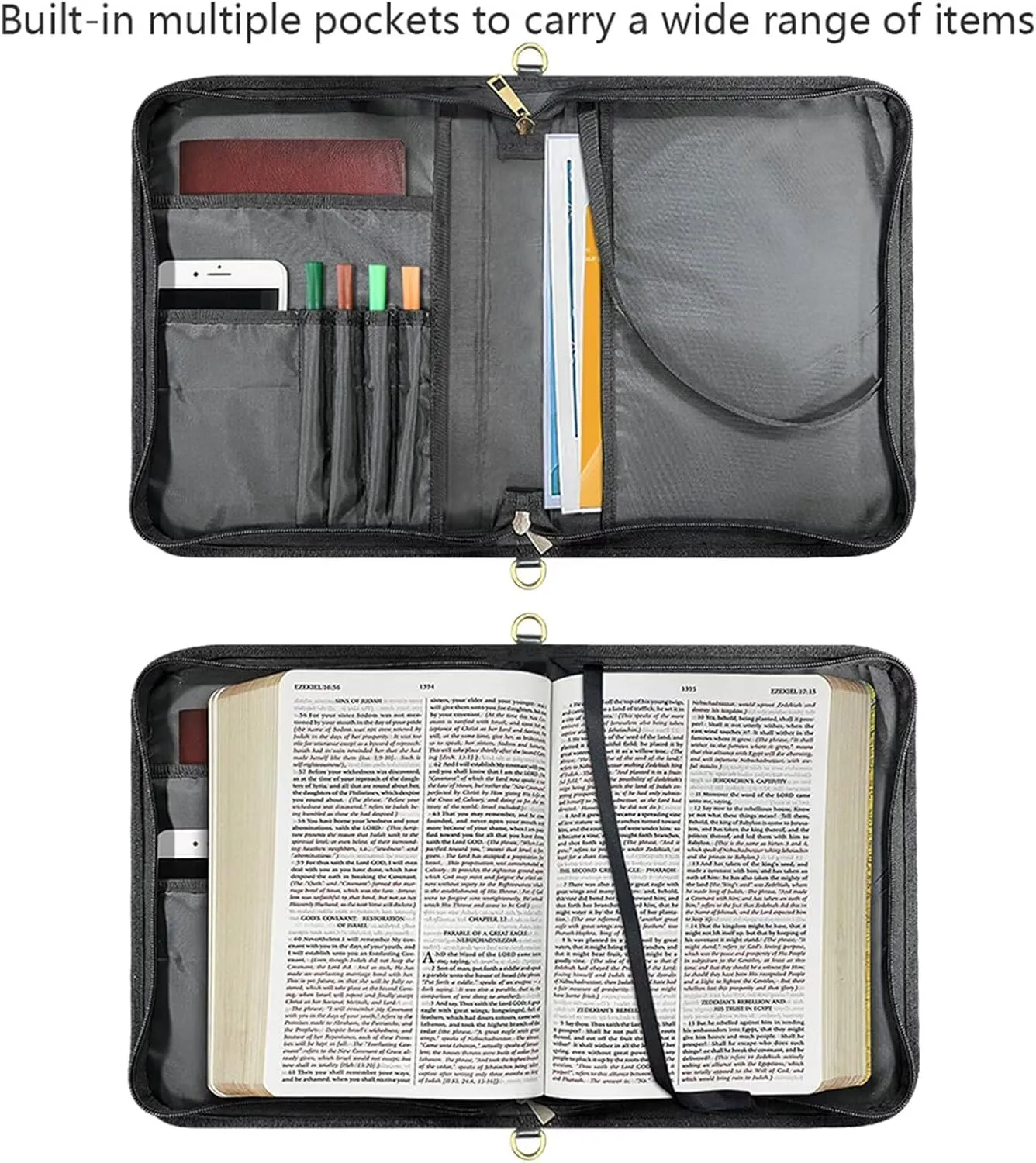 Extra Large Bible Bags for Women, Blue Bible Purse with Strap and Handle, Butterflies and Daisies Print PU Leather Bible Holder with Inner Pockets and Pen Loop, Bible Accessories Women
