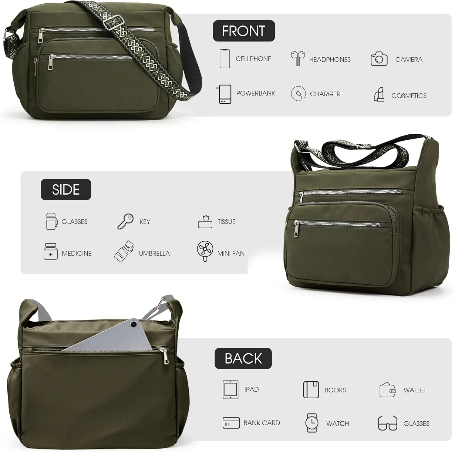 Fancy Forest Tote Bag for Women - Shoulder Handbag Bag with Multiple Pockets, Crossbody Purse for Ladies' Travel, Work