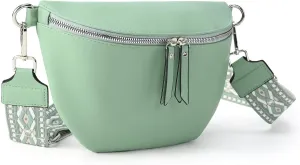 Fanny Packs - Cross Body Belt Bags with Guitar Strap PU Leather for Travel Everyday (Green)