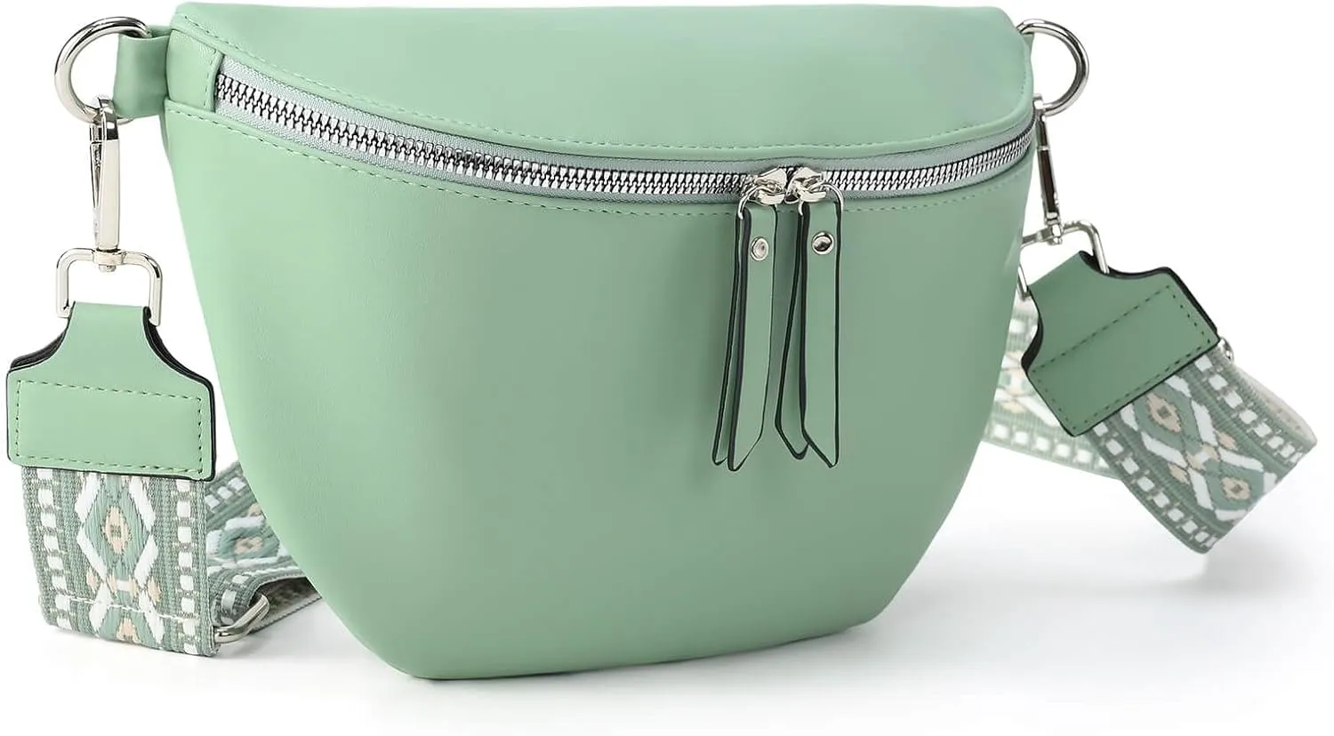 Fanny Packs - Cross Body Belt Bags with Guitar Strap PU Leather for Travel Everyday (Green)