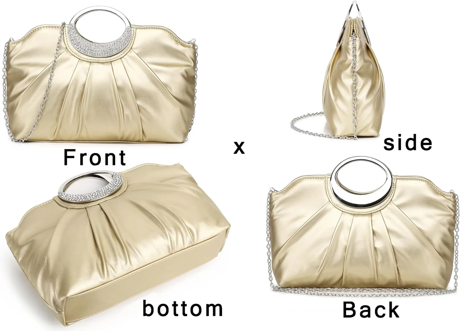 Fashion Clutch Purses Elegant Pleated for Women Formal/Casual, Fashion PU Leather Purse for Prom, Cocktail and Wedding