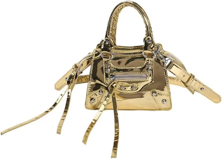 Fashion Crossbody Bag for Women, Shiny Y2K Shoulder Bag Handbags Top Handle Bag Women Ladies Grunge Sling Purse Casual (golden)