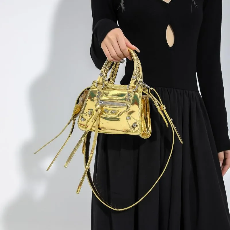 Fashion Crossbody Bag for Women, Shiny Y2K Shoulder Bag Handbags Top Handle Bag Women Ladies Grunge Sling Purse Casual (golden)