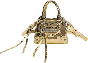 Fashion Crossbody Bag for Women, Shiny Y2K Shoulder Bag Handbags Top Handle Bag Women Ladies Grunge Sling Purse Casual (golden)