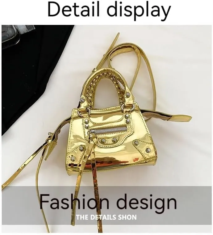 Fashion Crossbody Bag for Women, Shiny Y2K Shoulder Bag Handbags Top Handle Bag Women Ladies Grunge Sling Purse Casual (golden)