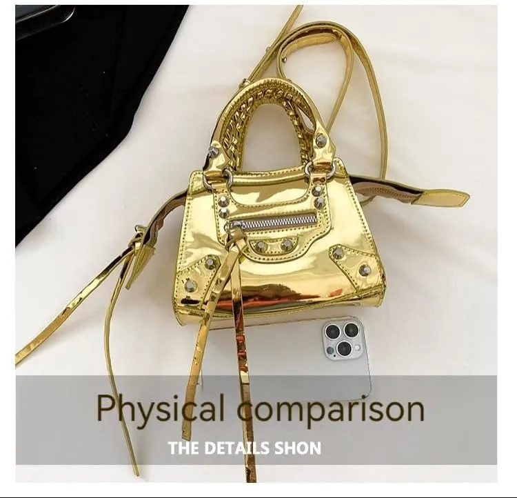 Fashion Crossbody Bag for Women, Shiny Y2K Shoulder Bag Handbags Top Handle Bag Women Ladies Grunge Sling Purse Casual (golden)