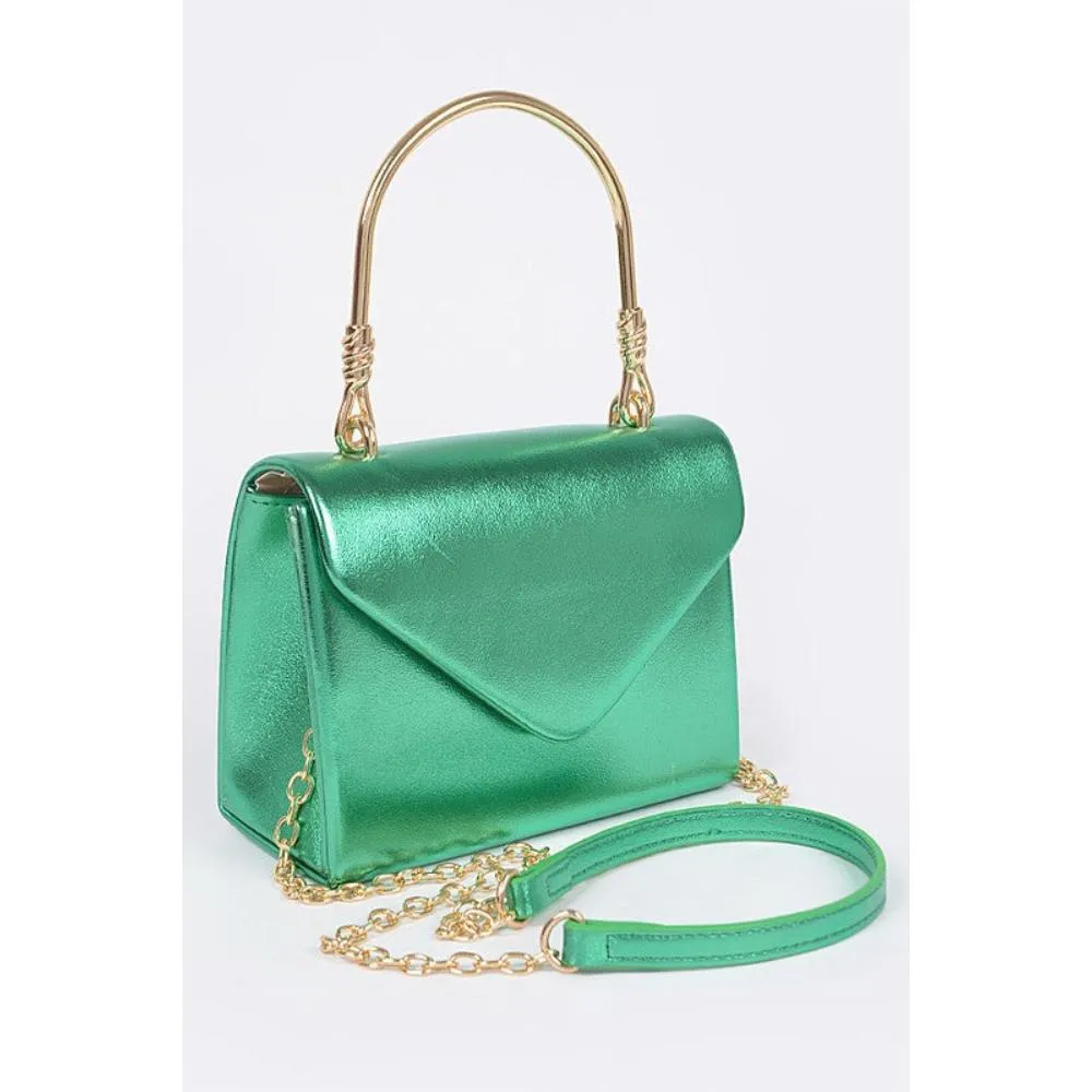 FASHNZFAB Metallic Top Handle Crossbody Swing Clutch