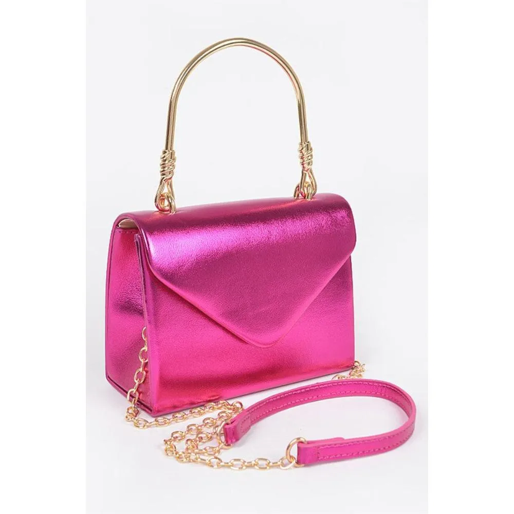 FASHNZFAB Metallic Top Handle Crossbody Swing Clutch