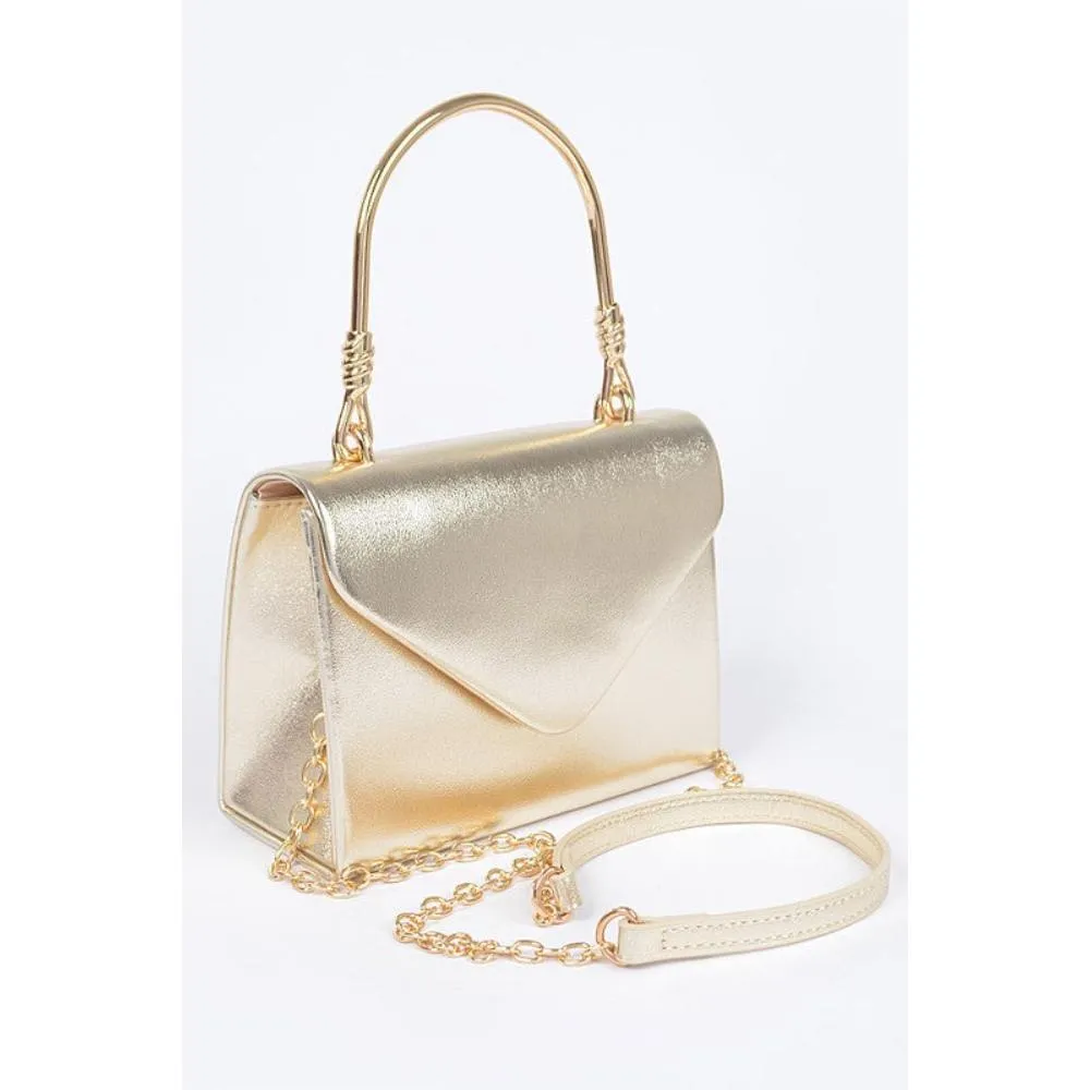 FASHNZFAB Metallic Top Handle Crossbody Swing Clutch