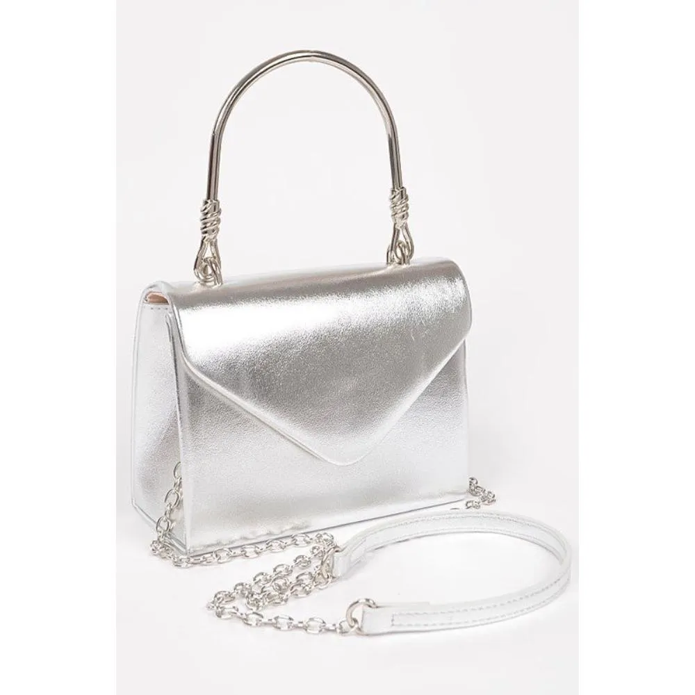 FASHNZFAB Metallic Top Handle Crossbody Swing Clutch