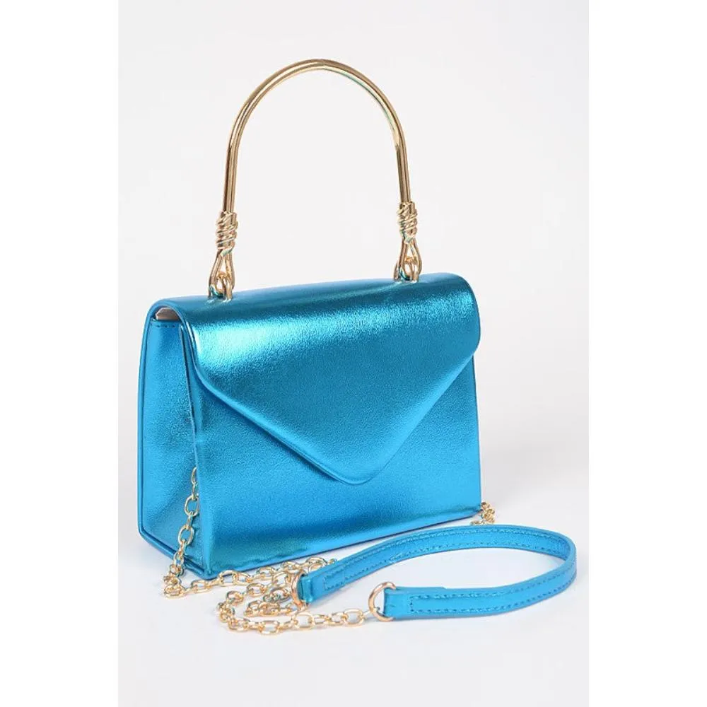 FASHNZFAB Metallic Top Handle Crossbody Swing Clutch