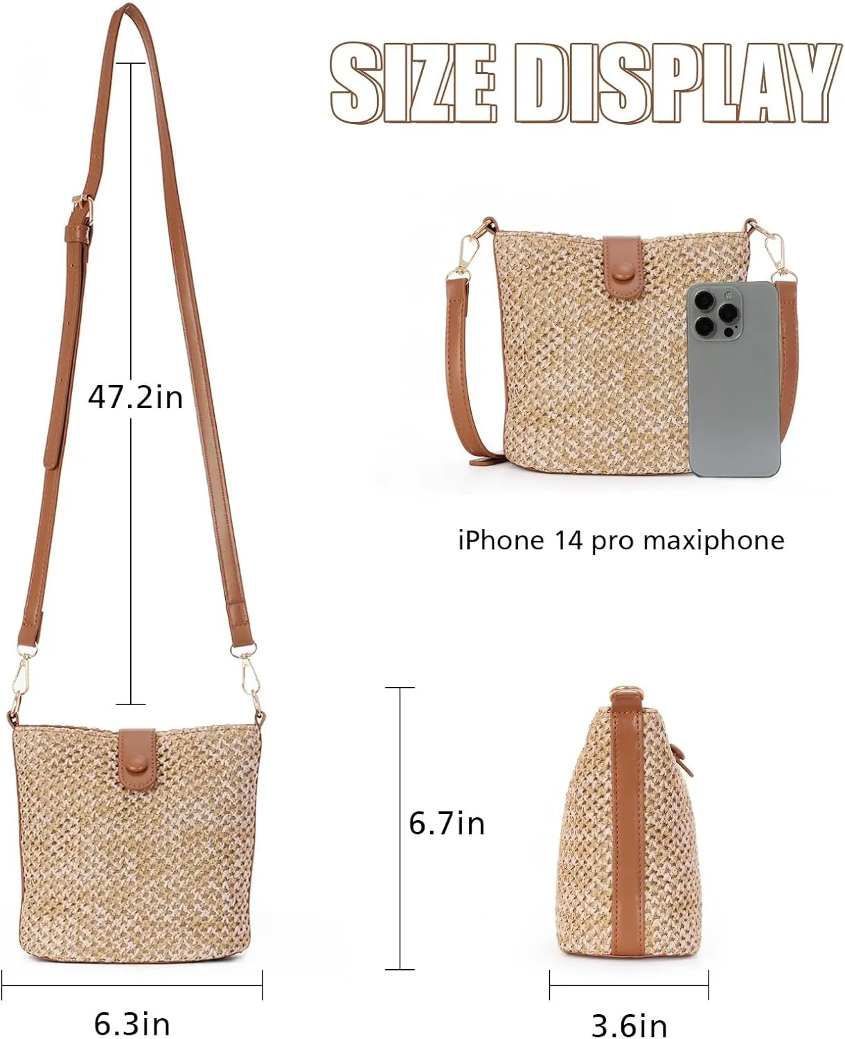 Fecialy Straw Crossbody Bag for Women Handmade Rattan Shoulder Bags Beach Summer Handwoven Straw Clutch Purse