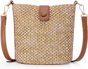 Fecialy Straw Crossbody Bag for Women Handmade Rattan Shoulder Bags Beach Summer Handwoven Straw Clutch Purse