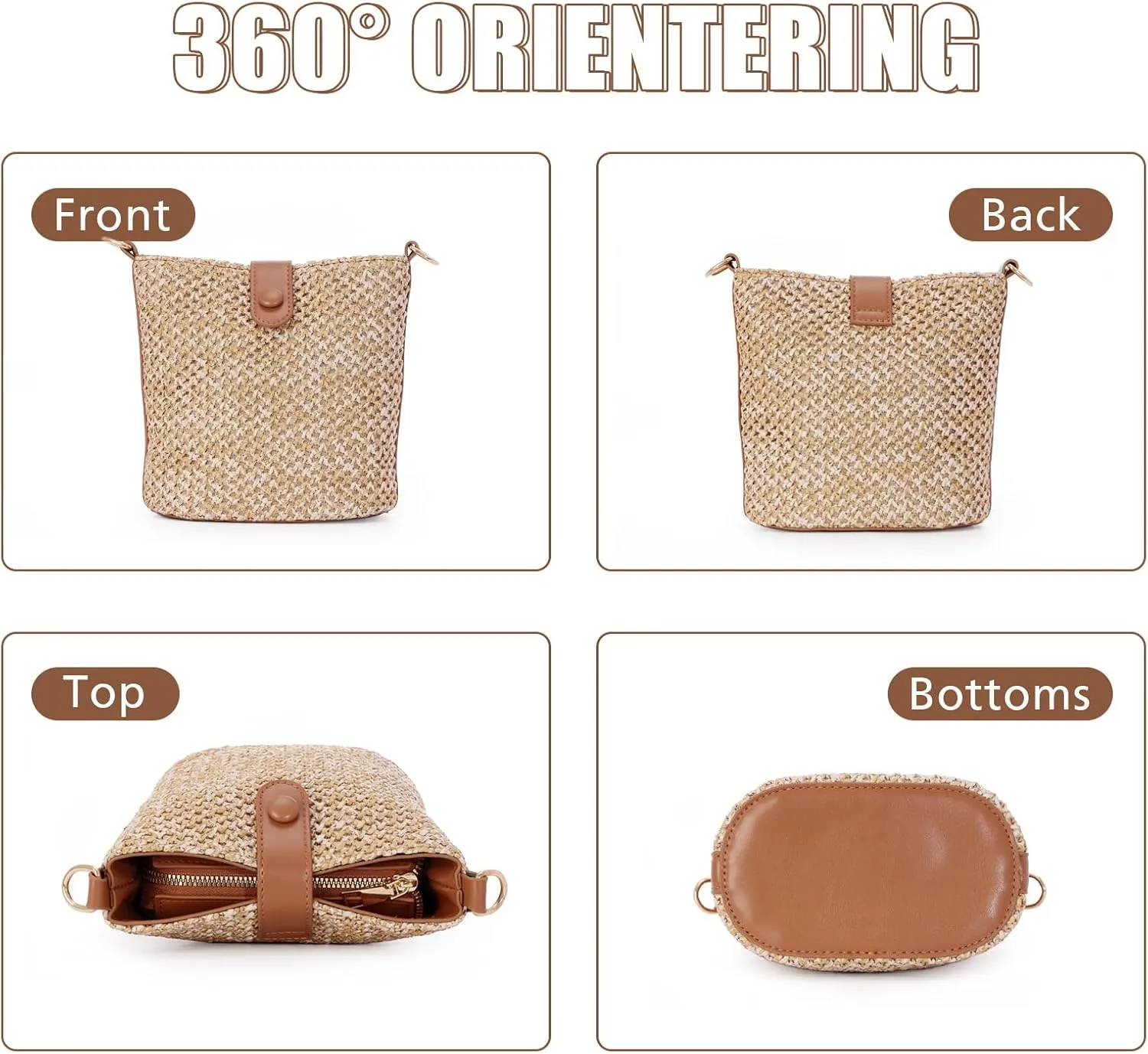 Fecialy Straw Crossbody Bag for Women Handmade Rattan Shoulder Bags Beach Summer Handwoven Straw Clutch Purse