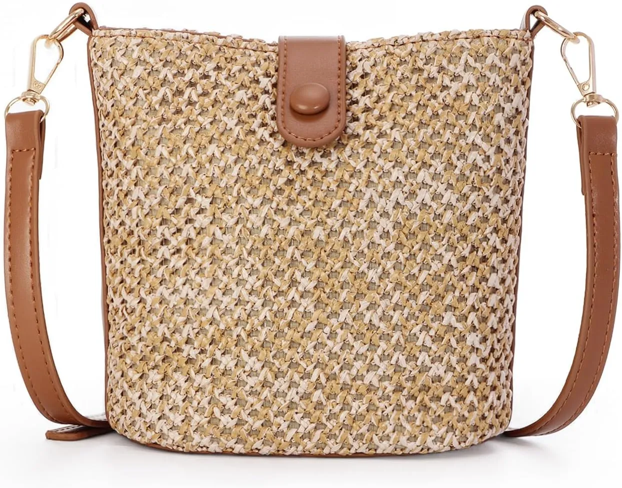 Fecialy Straw Crossbody Bag for Women Handmade Rattan Shoulder Bags Beach Summer Handwoven Straw Clutch Purse