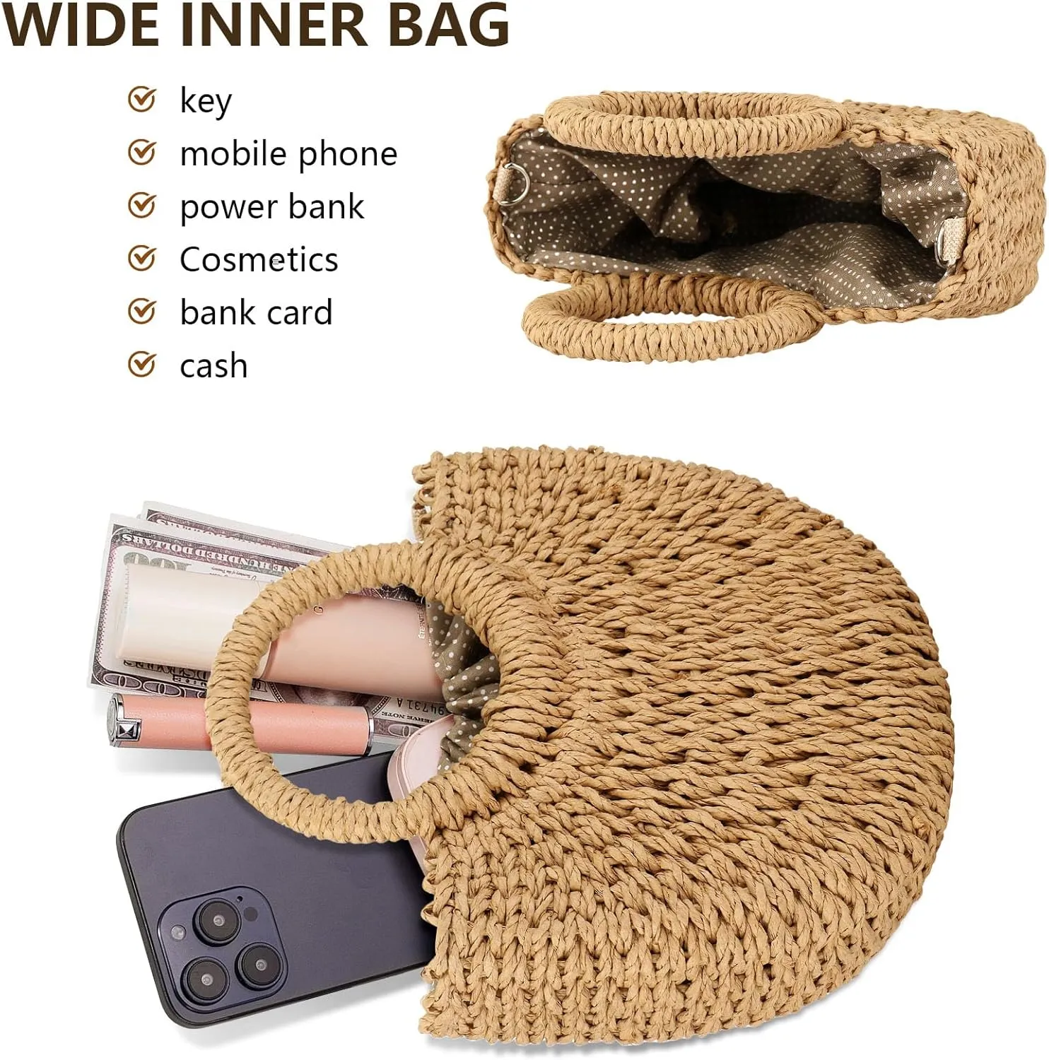 FENBEN Straw Hobo Bags for Women Small Crossbody Bag Beach Purse Weave Shoulder Handbag Rattan