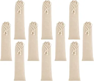FERCAISH 10 Pcs Portable Travel Cotton and Linen Pouch Bag, Drawstring Straw Storage Bag - Safety and Reusable Storage Box Case for Fork Spoon Straw Cutlery Kit